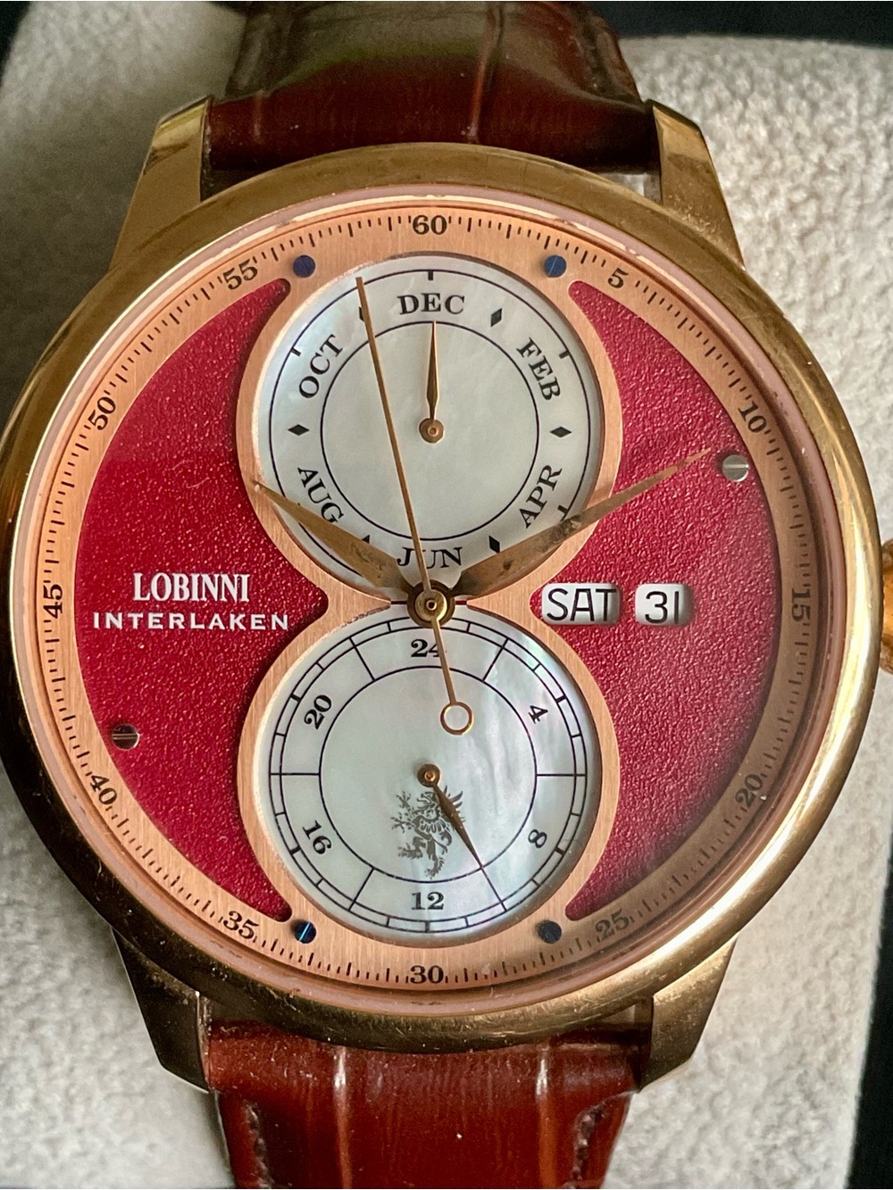 EUC Automatic MOP Dual Dial Rose Gold Lobinni Multifunction Watch